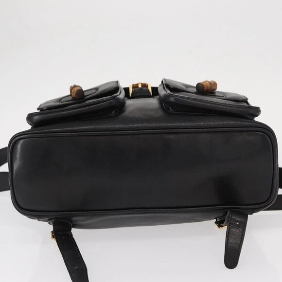 GUCCI Bamboo Backpack Leather Black Gold 003 2058 0016 Auth kk594 main image 11
